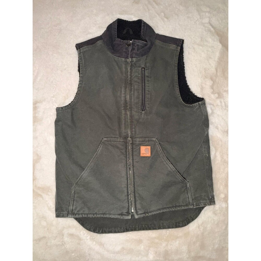 Vintage Carhartt Vest Mens Small Made in Mexico Green Canvas Workwear